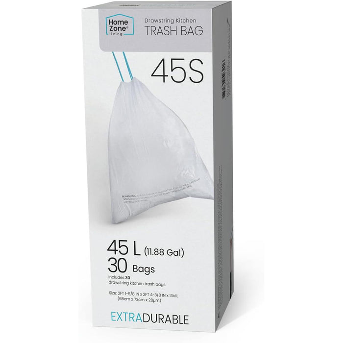 12 Gallon Kitchen Trash Bags with Drawstring Handles 30 Counts, Code 45S