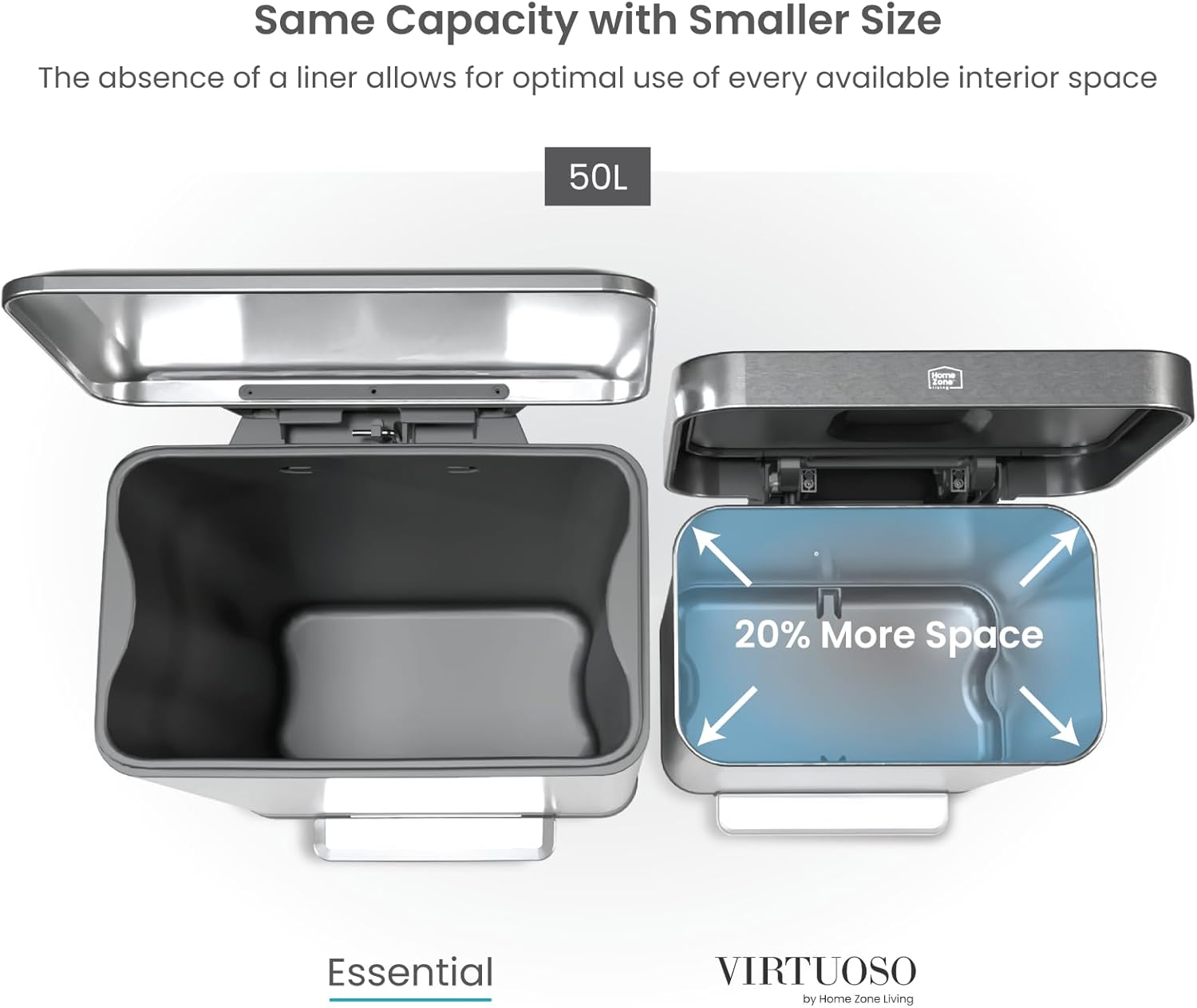 Virtuoso 2.0 - 13 Gallon Liner-Free Step Pedal Kitchen Trash Can