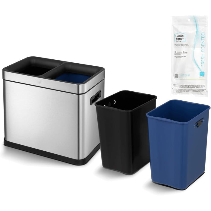 8 Gallon Kitchen Trash Can with Open Top - Dual Liner Bins