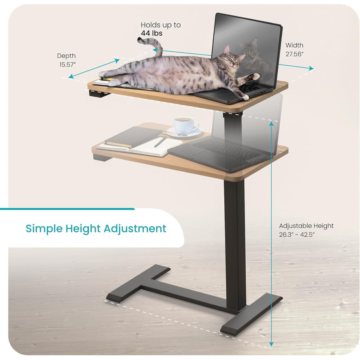 Electric Height Adjustable 360° Rotating Overbed Table with Hidden Caster