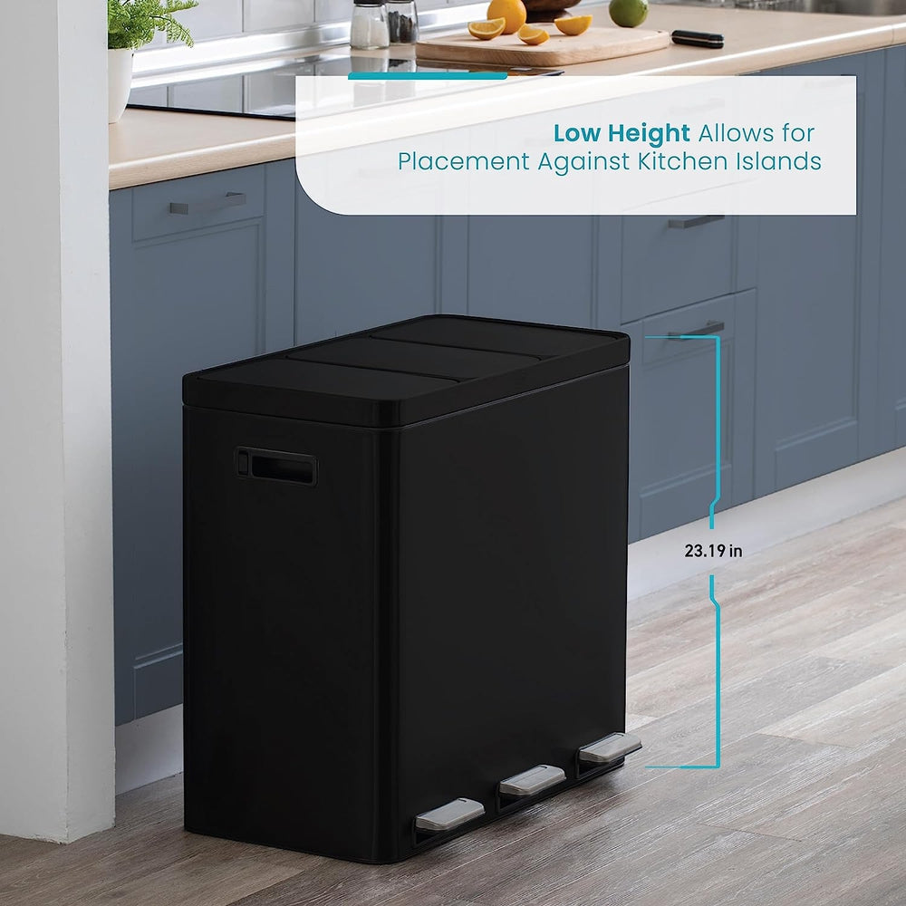 3X 5.8 Gallon Compartments for 60 Liter Total Capacity Kitchen and Recycling Trash Can Combo, Matte Black - Home Zone Living