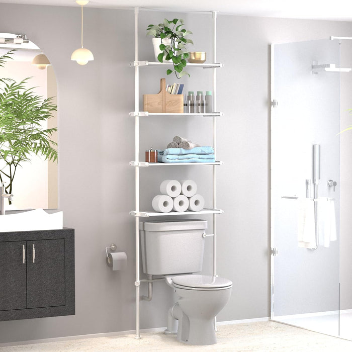 4 Tiers Over The Toilet Bathroom Storage Organizer - Tension Mounted Design