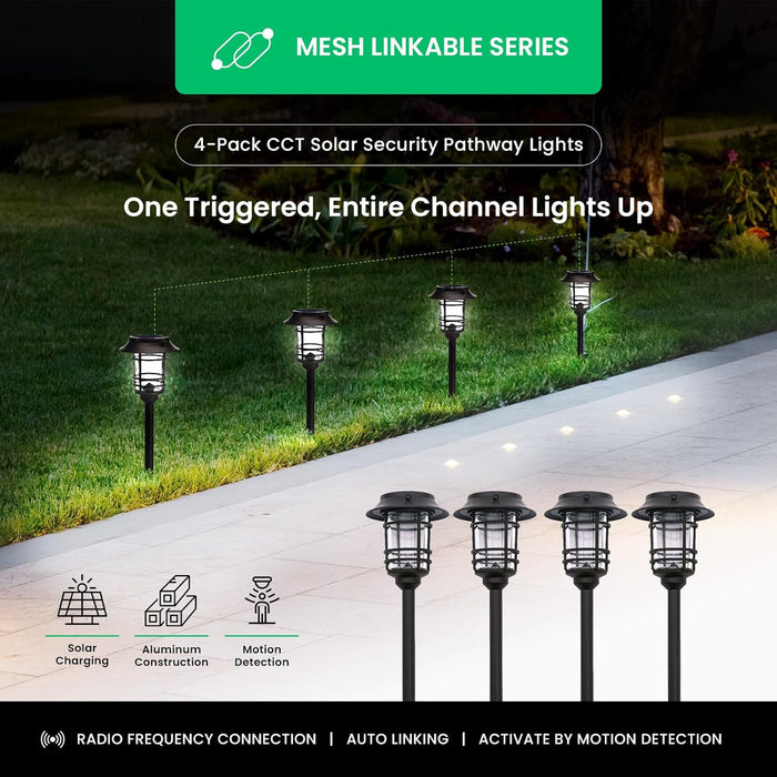 Mesh Linkable Series 4-Pack Solar LED Security Pathway Light - Classic