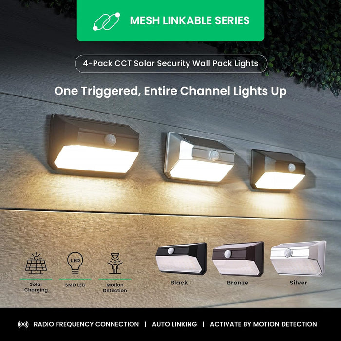 Mesh Linkable Series 4-Pack Solar SMD LED Security Wall Pack Light