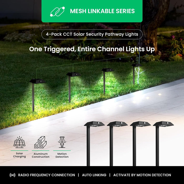 Mesh Linkable Series 4-Pack Solar LED Security Pathway Light - Contemporary