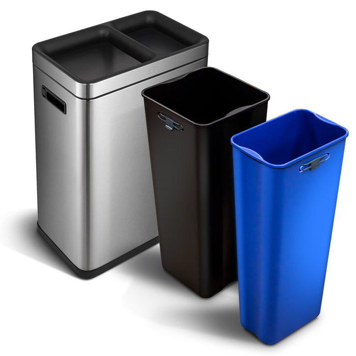 13 Gallon Slim Dual Trash Can with Open Top Design, 50 Liter Total