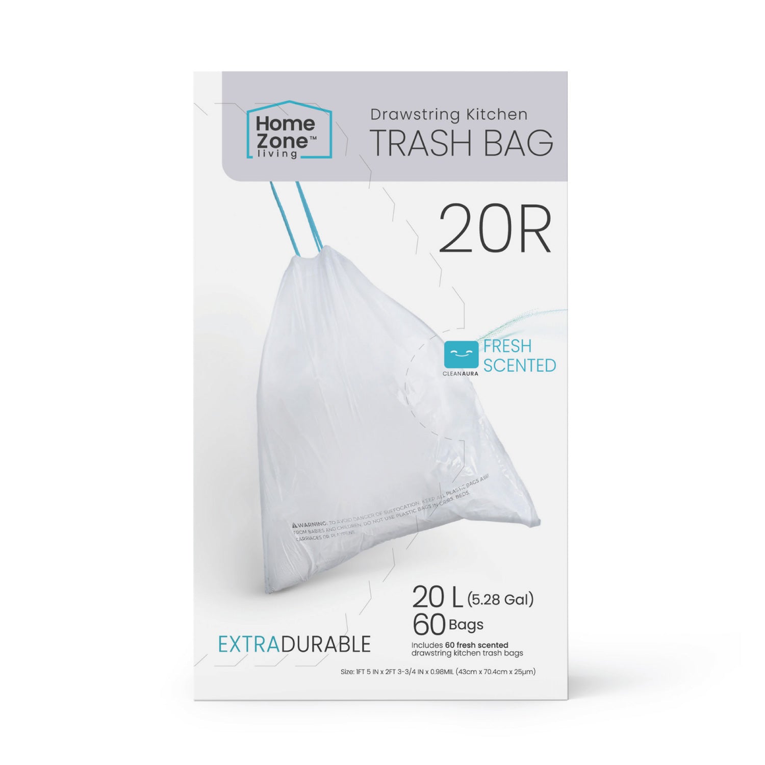 20 Replacements Durable Simple Human M, 45L / 12 Gallon Garbage Bags 