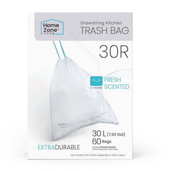 8 Gallon Kitchen Trash Bags with Drawstring Handles, Heavy Duty 