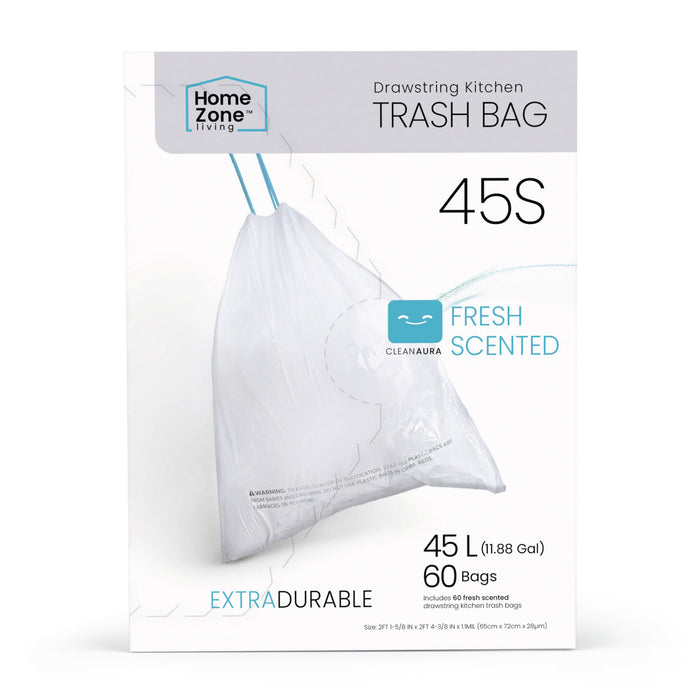 simplehuman Code M Custom Fit Drawstring Trash Bags, 60 Count, 45
