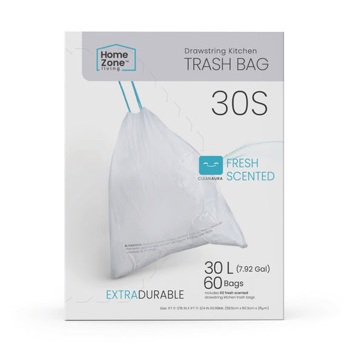7 Count, 8 Gallon Drawstring Trash Bags, Medium Size Extra Strong