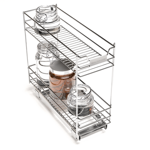 Home Zone Living 2 Tiers Pull Out Storage Organizer, 11 WX 20D, Silver, Size: 12.15 W x 20 D x 17.60 H